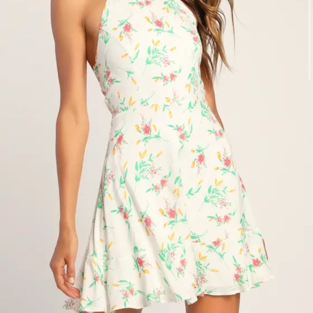 Lulu's Pink and Green Halter Sundress Wedding Guest